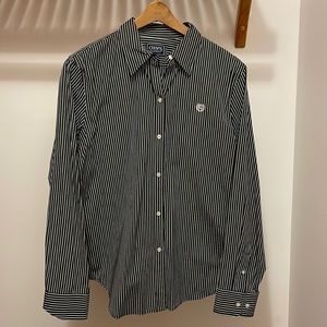 Chaps Classics Striped Button Up Black or Dark Gray and White - Like New